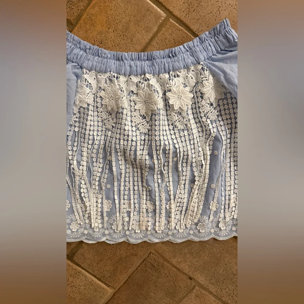 Alexis Off The Shoulder Striped White Blue Blouse